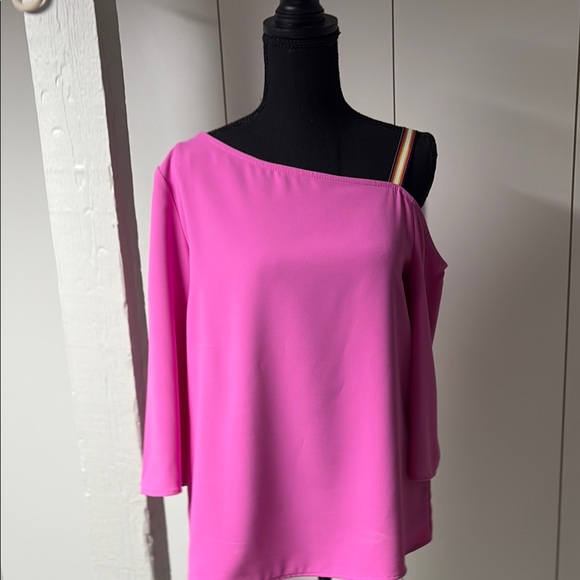 Trina Turk Pink Asymmetrical Blouse with Long Sleeve - Picture 1 of 4